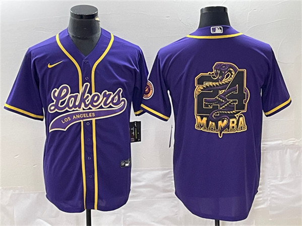 Men's Los Angeles Lakers #24 Mamba Big Logo Purple Cool Base Stitched Baseball Jersey